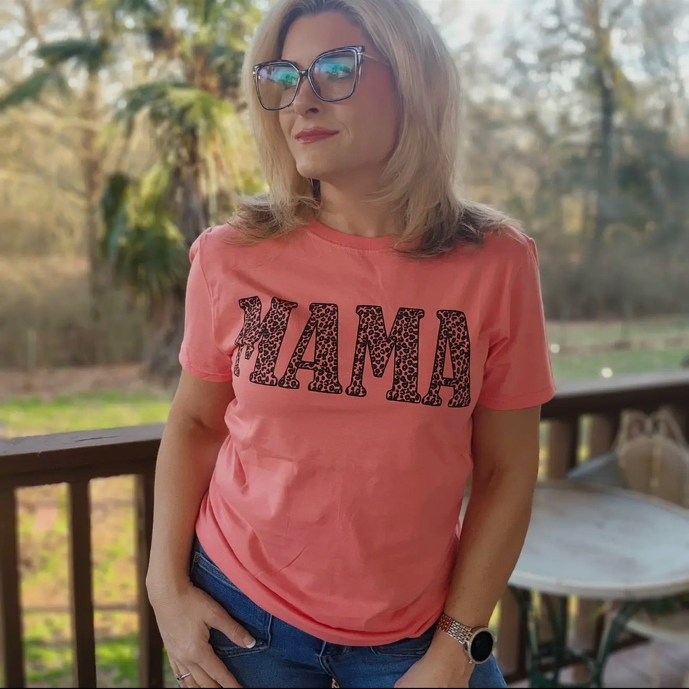Coral Leopard 'MAMA' Tee